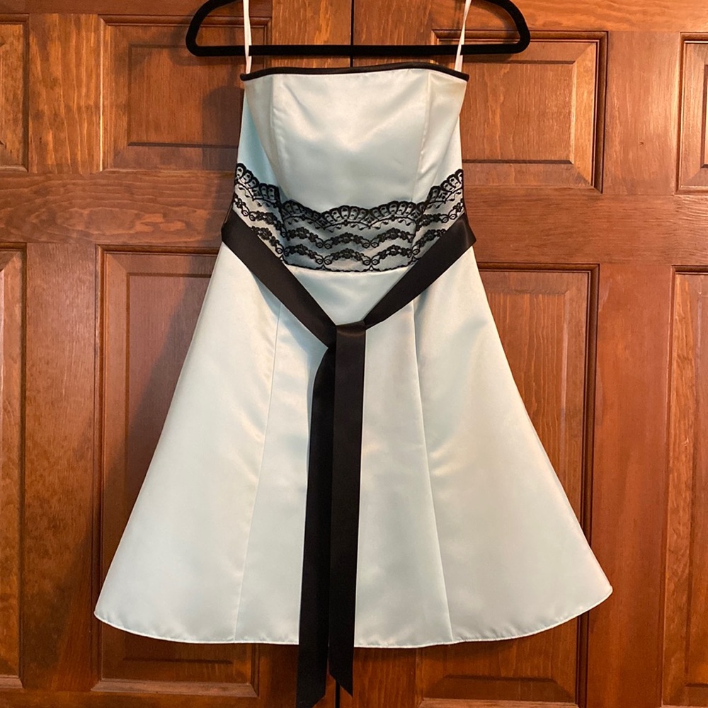 Jessica McClintock ice mint green & black strapless cocktail dress